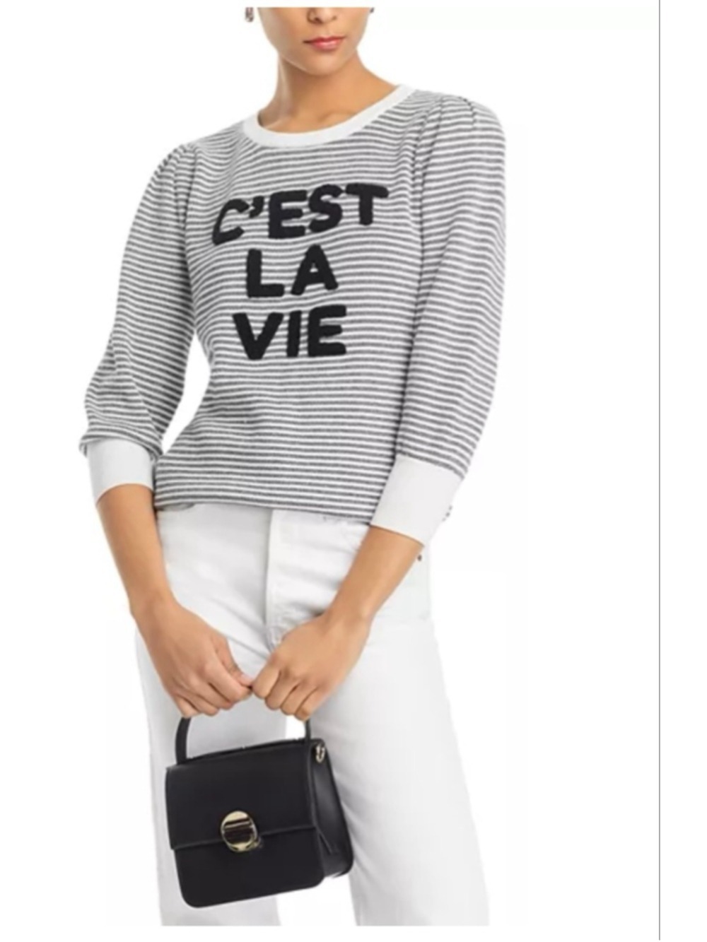Karl Lagerfeld Paris C’est La Vie Striped Sweater Puff Sleeve L